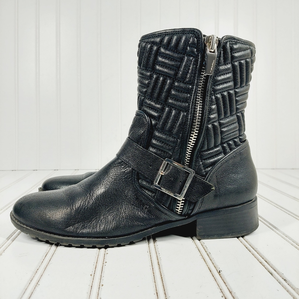 Calvin Klein Rauline Quilted Moto Side Zip Ankle Boots F648